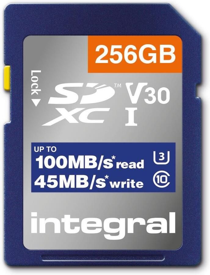 Integral High Speed SDHC XC V30 UHS-I U3 256GB SD Geheugenkaart | 1 stuks INSDX256G1V30