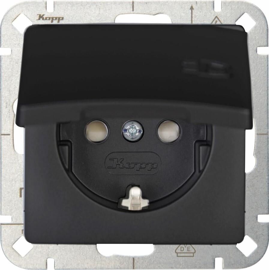 Enzo Kopp HK05 mat zwart inbouw stopcontact RA met deksel 4621710