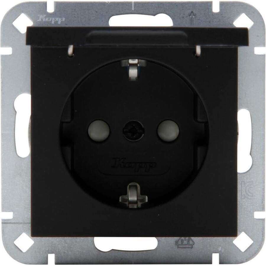 Enzo Kopp HK07 PURE mat zwart inbouw stopcontact RA met deksel + kinderbeveiliging 4624650