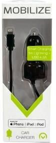Enzo Mobilize USB autolader DUAL 4800mA + lightning kabel zwart 1m 9540126