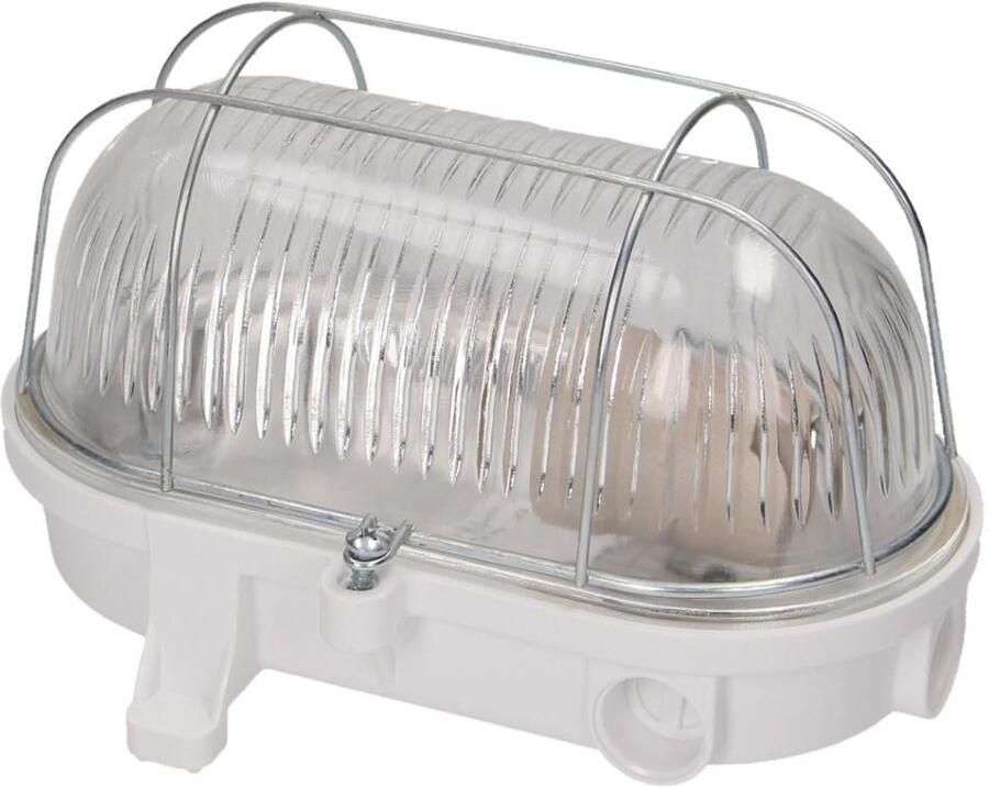 Enzo Orno Wandlamp E27 ovaal bakeliet met glas en metalen korf wit 5014314