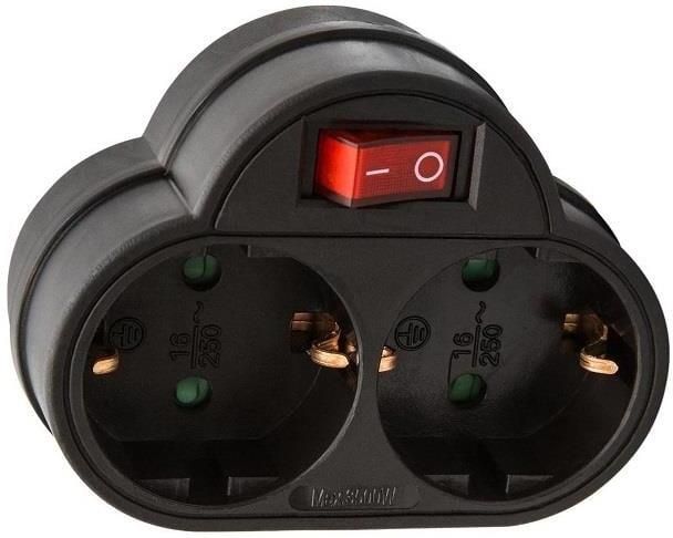 Enzo Randaarde stekkeradapter 2-voudig met schakelaar zwart 6140886