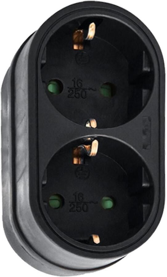 Enzo Randaarde stekkeradapter 2-voudig verticaal zwart 6175905