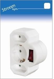 Enzo Randaarde stekkeradapter 2 x euro + 1 x RA met schakelaar wit 6640895