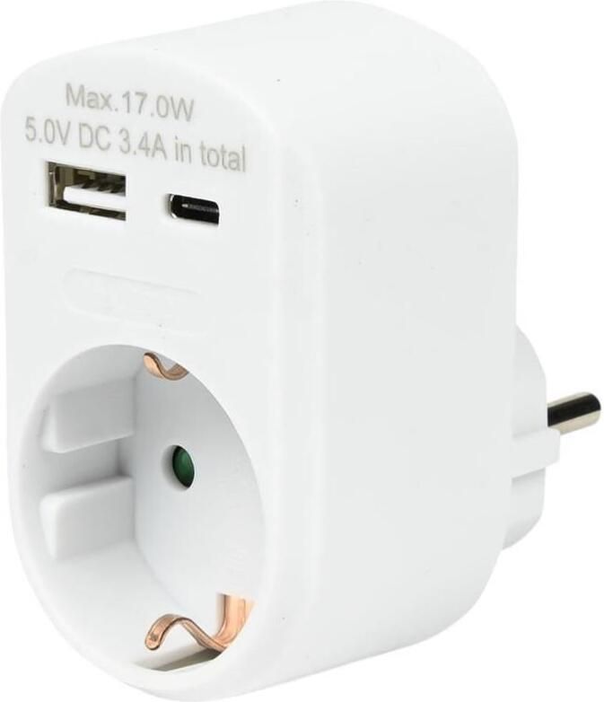 Enzo USB + USB-C lader wit met randaarde adapter 17W 9540141