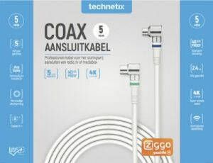 Technetix Coaxkabel Male naar Female Haaks 90° 1.5 m Wit Zilver | 1 stuks TN-RLA 21-1.5S