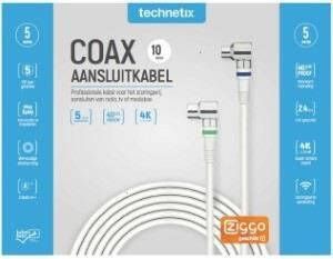 Technetix Coaxkabel Male naar Female Haaks 90° 10 m Wit Zilver | 1 stuks TN-RLA 21-10-S
