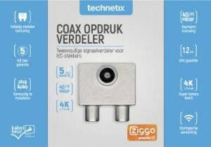 Technetix IEC Opdruk Splitter Coax 5-1218 MHz 2 Uitgangen | 1 stuks TN-PTSX-02-S