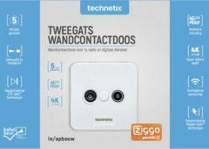 Technetix Radio TV Wandcontactdoos Coax | 2 Uitgangen Wit | 1 stuks TN-TRAS2000-S