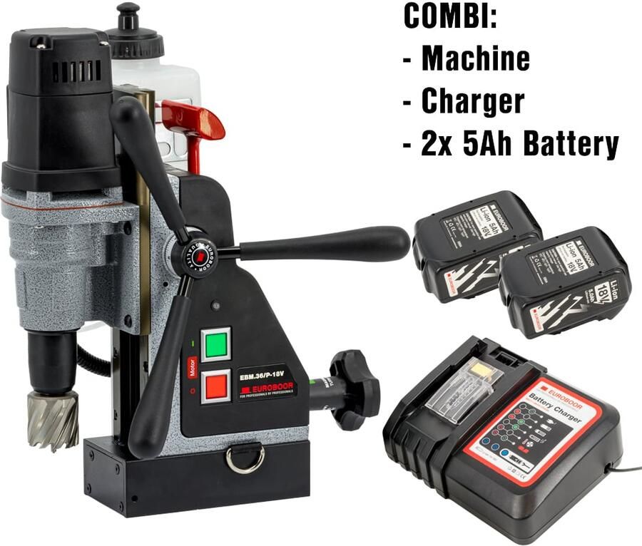 Euroboor EBM.36 P-18V 5Ah Draadloze magneet kernboormachine | 36 mm | Set | 2x 5 0Ah Accu | Lader EBM.36 P-18V 5Ah