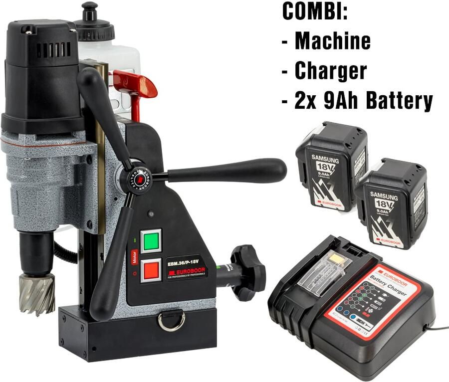 Euroboor EBM.36 P-18V 9Ah Draadloze magneet kernboormachine | 36 mm | Set | 2x 9 0Ah Accu | Lader EBM.36 P-18V 9Ah