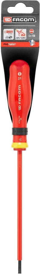 Facom AT.VE Tot 1000 Volt Geïsoleerde Protwist Schroevendraaiers voor Sleufschroeven | 4 x 150 mm AT4X150VEPB
