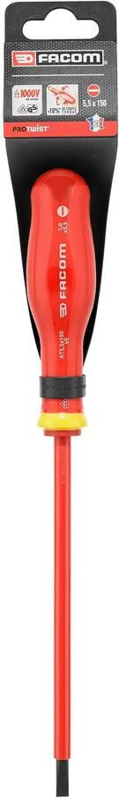 Facom AT.VE Tot 1000 Volt Geïsoleerde Protwist Schroevendraaiers voor Sleufschroeven | 5 x 150 mm AT5.5X150VEPB