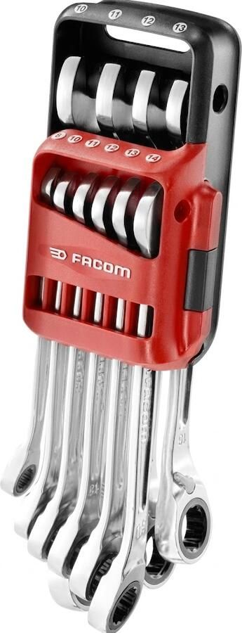Facom set 10 anti slip steekringratelsleutels metrisch in houder 467B.JP10PB