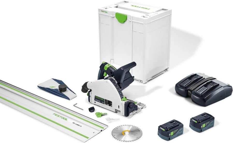 Festool TSC 55 5.0 KEBI-Plus XL-FS | Accu invalcirkelzaag 2x18V 160mm + geleiderail in Systainer SYS3 M 437 (2x 5.0Ah accu + TCL 6 DUO snellader)