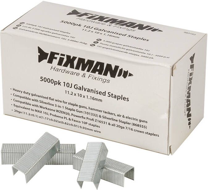 Fixman 10 J gegalviniseerde nietjes 5000 pk. | 11 2 x 10 x 1 17 mm 983163