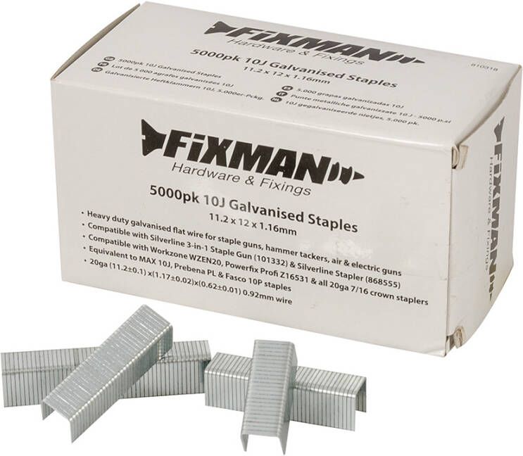 Fixman 10 J gegalviniseerde nietjes 5000 pk. | 11 2 x 12 x 1 17 mm 810318