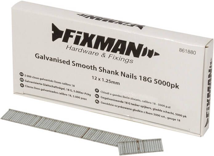 Fixman Gegalvaniseerde 18 G tacker spijkers gladde schacht 5000 pk. | 12 x 1 25 mm 861880