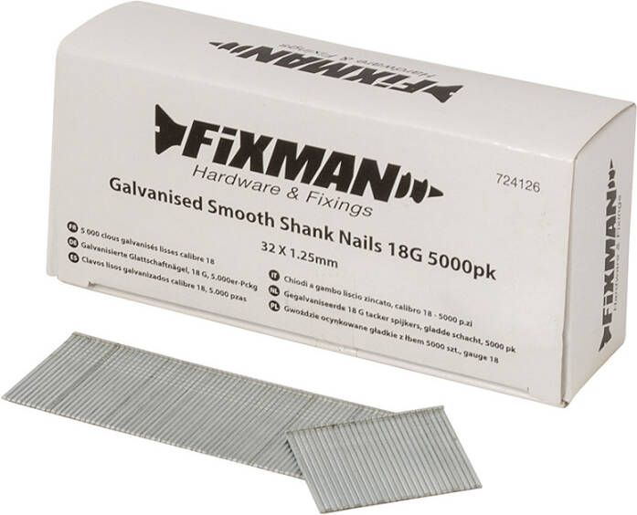 Fixman Gegalvaniseerde 18 G tacker spijkers gladde schacht 5000 pk. | 32 x 1 25 mm 724126