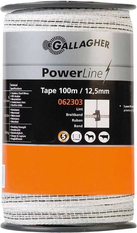 Gallagher PowerLine lint 12 5mm wit 100m 062303