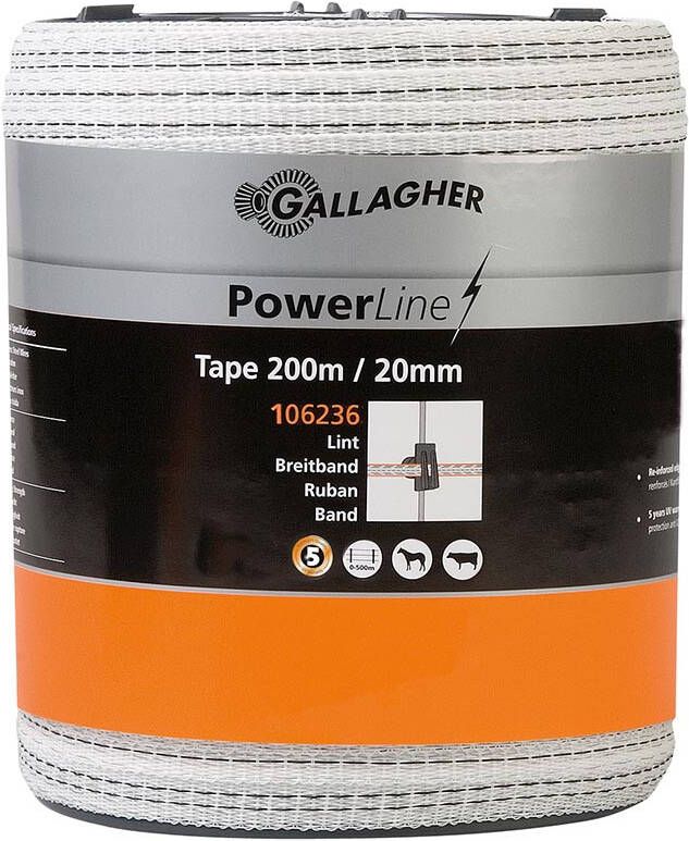 Gallagher PowerLine lint 20mm wit 200m 106236