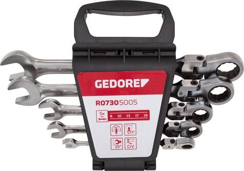 Gedore RED R07305005 | Ringratel-steeksleutelset met kniegewricht | 8 19 mm | 5-delig R07305005