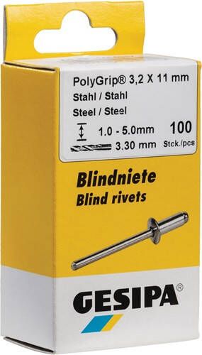 Gesipa Blindklinknagel | klinknagelschacht d x l 3 2 x 8 mm | staal staal | 100 stuks 1464887
