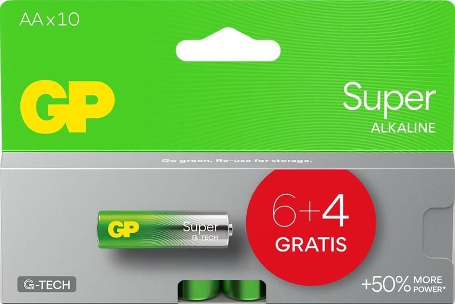 GP Super Alkaline batterij AA 10-pack actieblister(6+4) A3012300