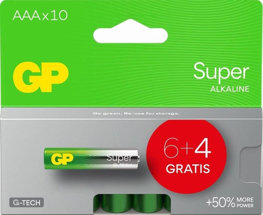 GP Super Alkaline batterij AAA 10-pack actieblister(6+4) A3012310