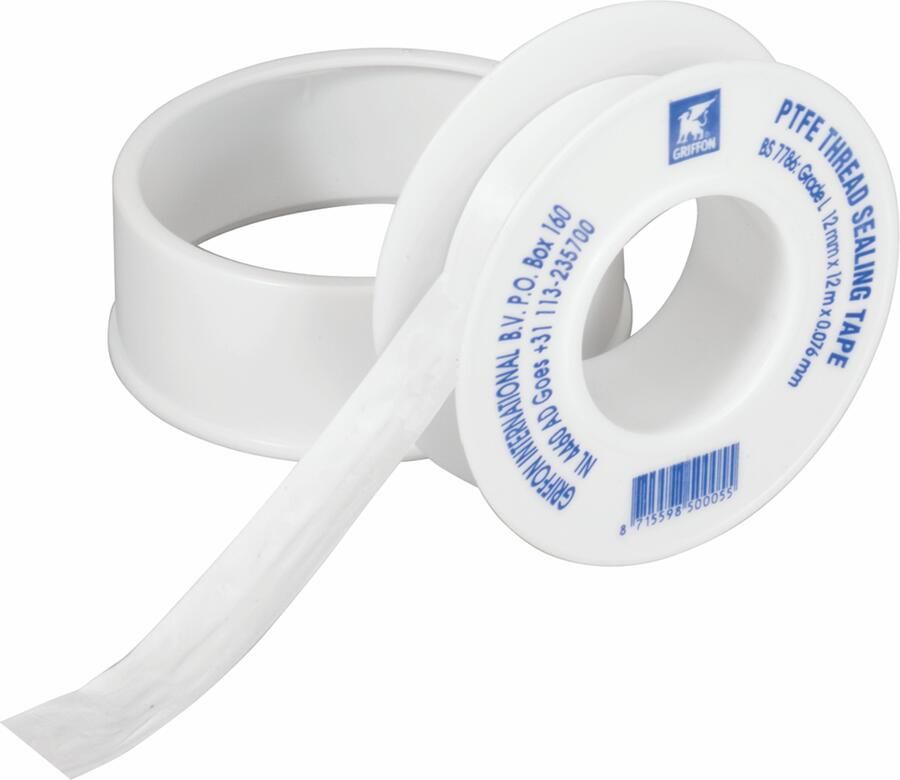 Griffon PTFE-Tape Standaard | Rol | 12 m x 12 mm x 0 076 mm 6150008