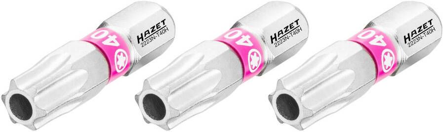 Hazet Bit 2223N-T40H 3 · 1 4 inch (6 3 mm) zeskant massief · Tamper resistant TORX -profiel · 3-delig · SW T40H