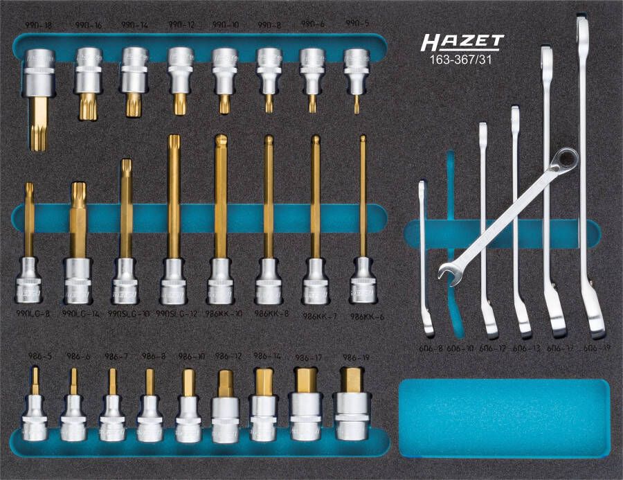 Hazet Dopsleutelbitset 163-367 31 1 2 inch (12 5 mm) vierkant hol Buitentwaalfkant tractieprofiel Binnen-zeskant-profiel Binnenveeltandprofiel