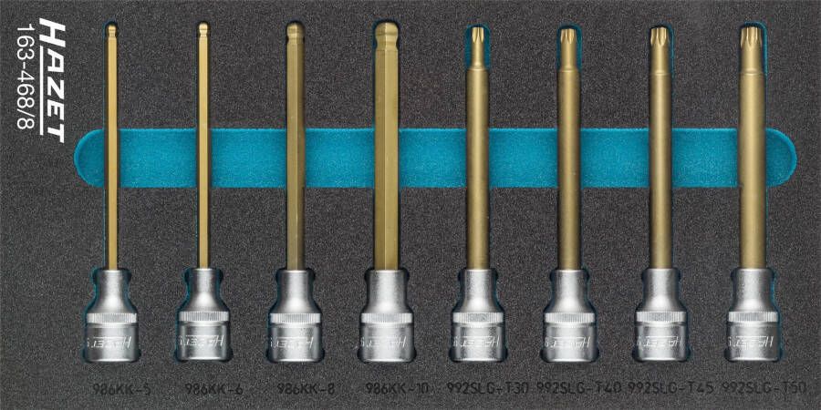 Hazet Dopsleutelbitset 163-468 8 · 1 2 inch (12 5 mm) vierkant hol · Binnen-zeskant-profiel Binnen-TORX -profiel · 8-delig · 5 · 6 · 8 · 10 · T30 ·