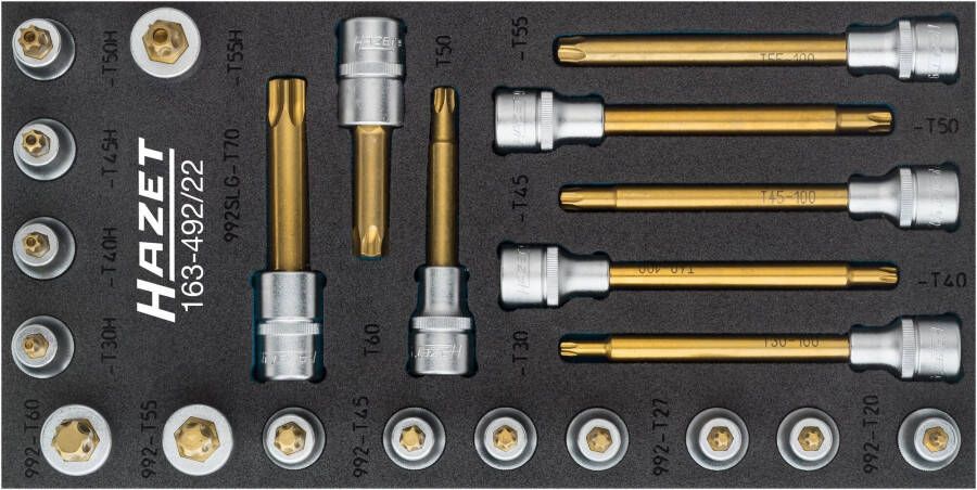 Hazet Dopsleutelbitset TORX 163-492 22 1 2 inch (12 5 mm) vierkant hol Binnen-TORX -profiel Tamper resistant TORX -profiel 22-delig T20