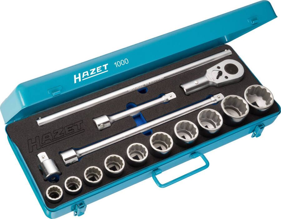 Hazet Dopsleutelset 1000Z · 3 4 inch (20 mm) vierkant hol · Buitentwaalfkant profiel · 15-delig · 22 · 24 · 27 · 30 · 32 · 36 · 38 · 41 · 46 · 50