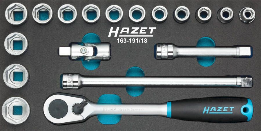 Hazet Dopsleutelset 163-191 18 · 1 2 inch (12 5 mm) vierkant hol · Buiten-zeskant-tractieprofiel · 18-delig · 10 27