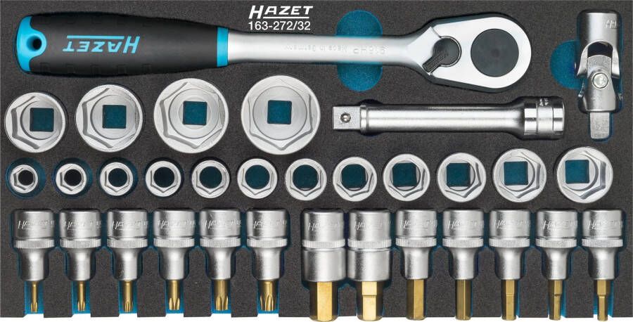 Hazet Dopsleutelset 163-272 32 1 2 inch (12 5 mm) vierkant hol Buitentwaalfkant tractieprofiel Binnen-TORX -profiel Binnen-zeskant-profiel