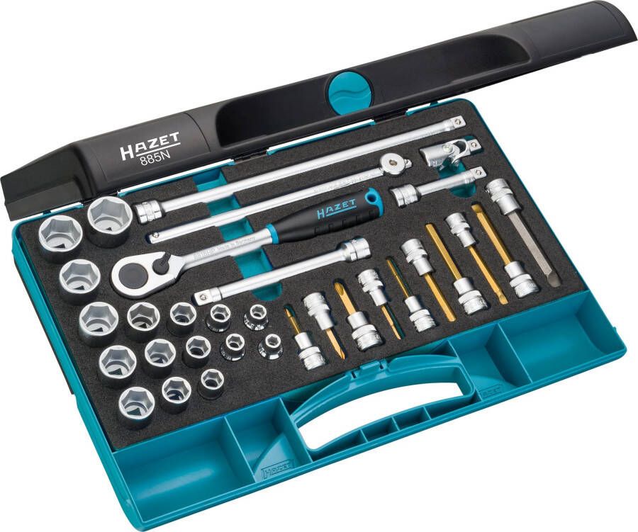 Hazet Dopsleutelset 885N 3 8 inch (10 mm) vierkant hol Buiten-zeskant-tractieprofiel Binnen-zeskant-profiel Kruiskop profiel PH Sleufprofiel - Foto 1