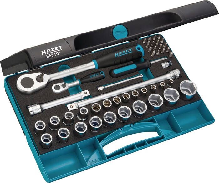 Hazet Dopsleutelset 953HP | 1 4 inch (6 3 mm) vierkant hol 1 2 inch (12 5 mm) vierkant hol | Buiten-zeskant-tractieprofiel Pozidriv-profiel PZ