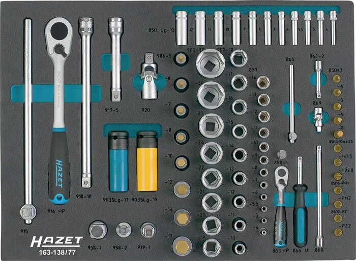 Hazet Dopsleutelset | 1 2 inch (12 5 mm) vierkant hol 1 4 inch (6 3 mm) vierkant hol | Buiten-zeskant-tractieprofiel Binnen-zeskant-profiel