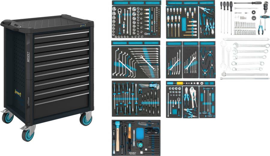 Hazet Gereedschapwagen Assistent 179N assortiment 179N-8-RAL7021 300-delig Laden ondiep: 7× 81 x 522 x 398 mm Laden diep: 1× 166 x 522