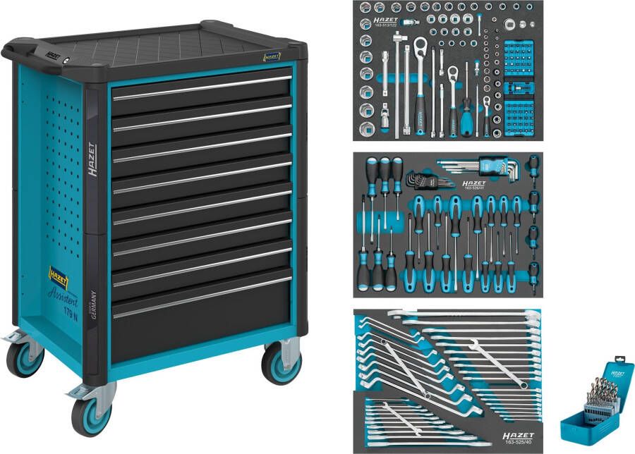 Hazet Gereedschapwagen Assistent 179N assortiment 179N-8 228-delig Laden ondiep: 7× 81 x 522 x 398 mm Laden diep: 1× 166 x 522 x 398