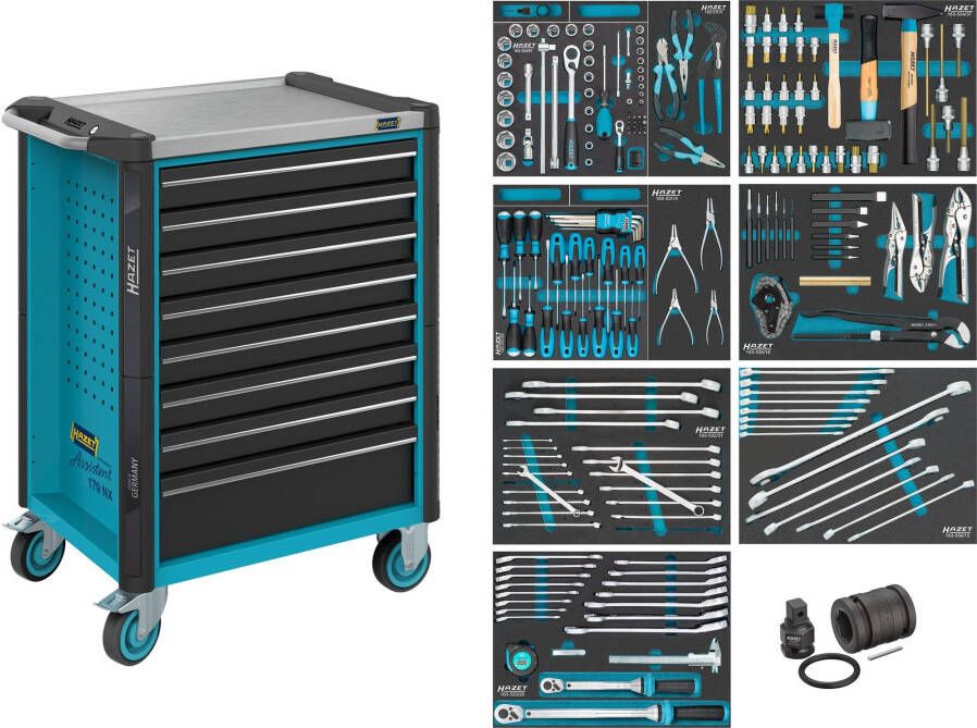 Hazet Gereedschapwagen Assistent 179NX assortiment 179NX-8 206-delig Laden ondiep: 7× 81 x 522 x 398 mm Laden diep: 1× 166 x 522 x 398