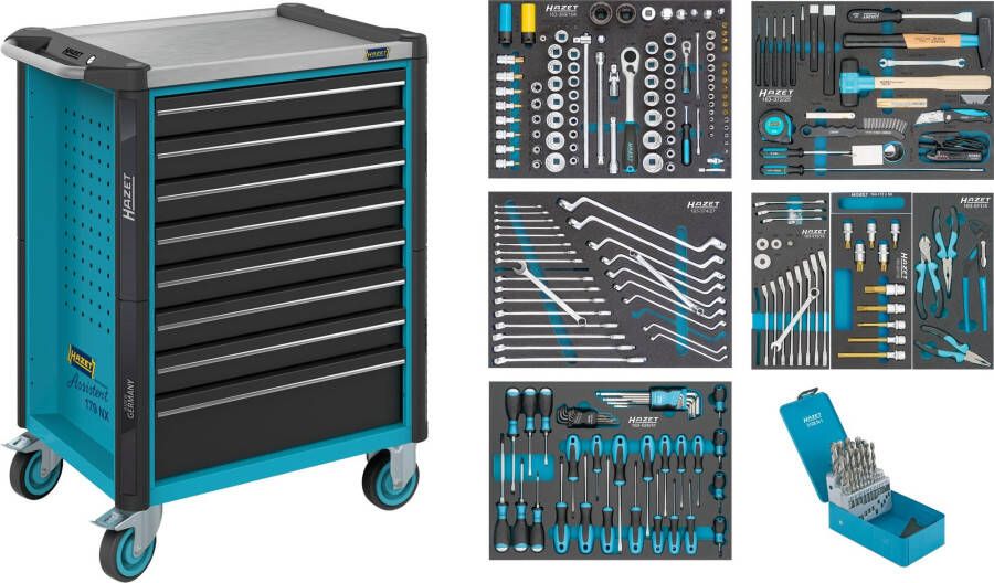 Hazet Gereedschapwagen Assistent 179NX assortiment 179NX-8 252-delig Laden ondiep: 7× 81 x 522 x 398 mm Laden diep: 1× 166 x 522 x 398