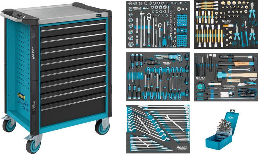 Hazet Gereedschapwagen Assistent 179NX assortiment 179NX-8 314-delig Laden ondiep: 7× 81 x 522 x 398 mm Laden diep: 1× 166 x 522 x 398