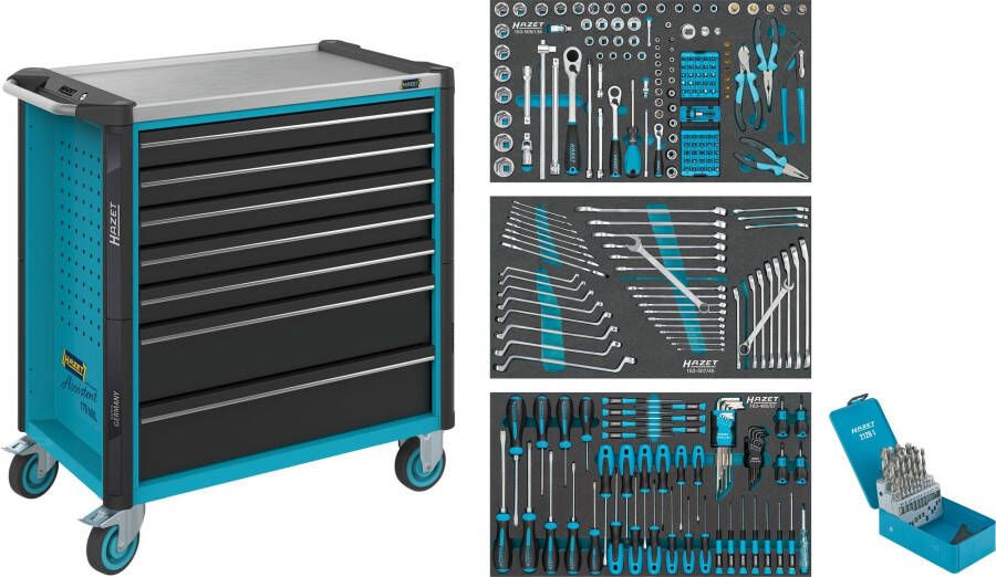 Hazet Gereedschapwagen Assistent 179NXL assortiment 179NXL-7 265-delig Laden ondiep: 5× 81 x 696 x 398 mm Laden diep: 2× 166 x 696 x