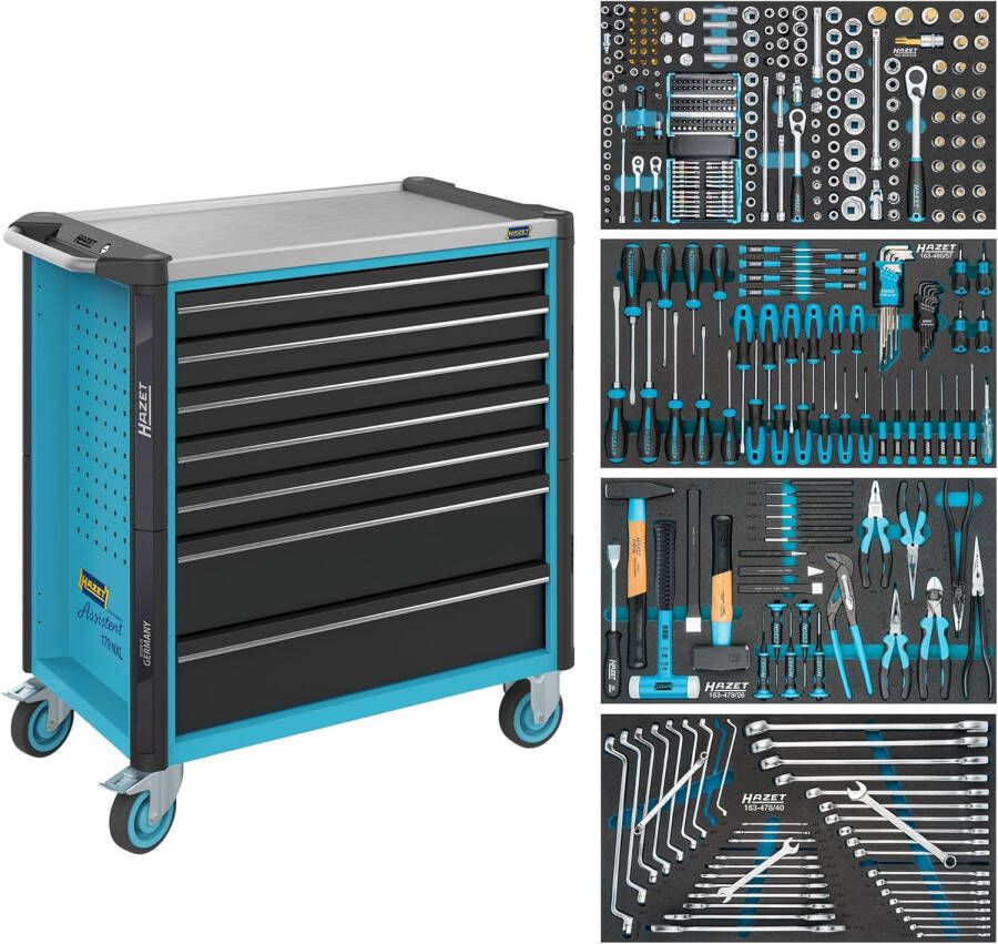 Hazet Gereedschapwagen Assistent 179NXL assortiment 179NXL-7 382-delig Laden ondiep: 5× 81 x 696 x 398 mm Laden diep: 2× 166 x 696 x