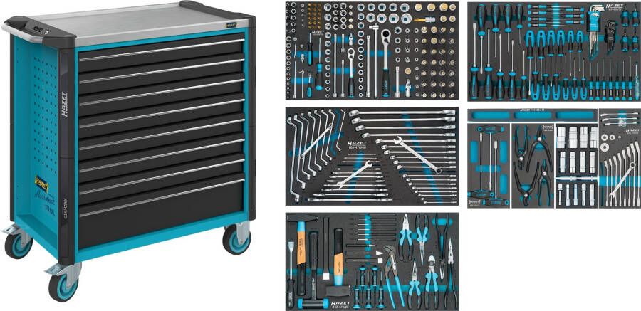 Hazet Gereedschapwagen Assistent 179NXL assortiment 179NXL-8 321-delig Laden ondiep: 7× 81 x 696 x 398 mm Laden diep: 1× 166 x 696 x