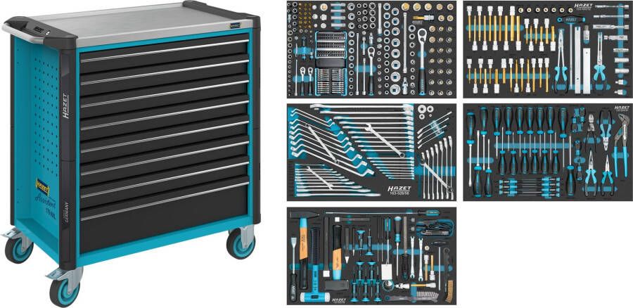 Hazet Gereedschapwagen Assistent 179NXL assortiment 179NXL-8 440-delig Laden ondiep: 7× 81 x 696 x 398 mm Laden diep: 1× 166 x 696 x