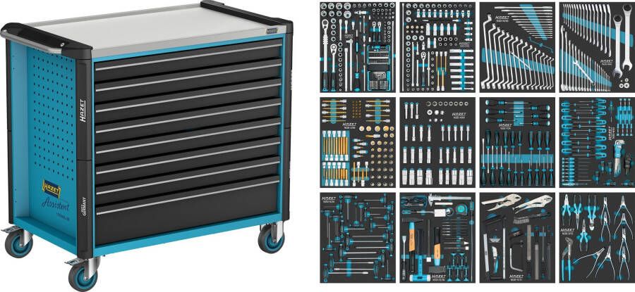 Hazet Gereedschapwagen Assistent 179NXXLD assortiment 179NXXL-8D 619-delig Laden ondiep: 7× 81 x 870 x 522 mm Laden diep: 1× 166 x 870